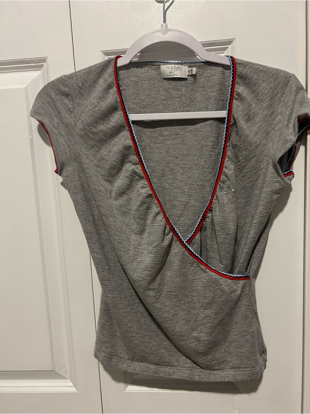 Blumarine Gray Wrap-Front Women's Top with Contrast Trim